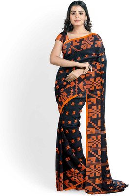 Dutta Self Design Tant Pure Cotton Saree(Blue)