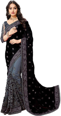 Semizoxis Embroidered, Embellished Bollywood Net, Art Silk Saree(Black)