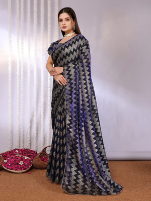 AKFABRICS Woven Bollywood Lycra Blend Saree(Dark Blue)