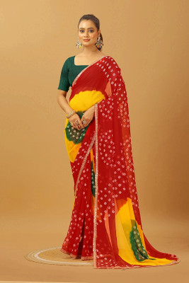 Damru trendz Digital Print Bandhani Georgette Saree(Multicolor)