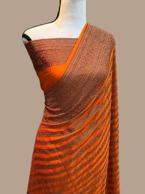 GATISHVAM TEXTILE Striped Banarasi Jacquard Saree(Orange)