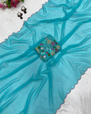 VIVAI CREATION Embroidered Bhagalpuri Georgette Saree(Blue)