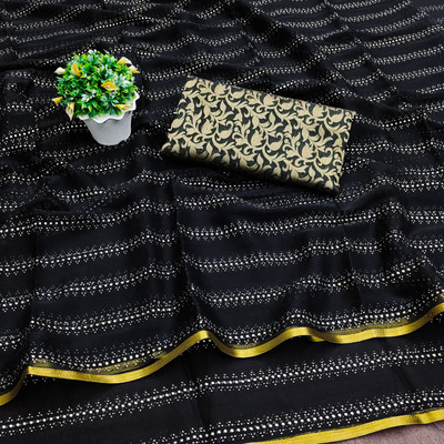 DIVYASHAKTI FASHION Striped Daily Wear Chiffon Saree(Black)