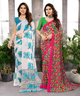 Moda Rapido Printed Bollywood Georgette Saree(Pack of 2, Multicolor)