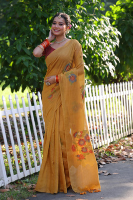 Tasrika Woven Banarasi Cotton Silk Saree(Mustard)
