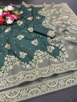 Shree Siddheshwar Creation Woven Banarasi Pure Silk Saree(Dark Green)