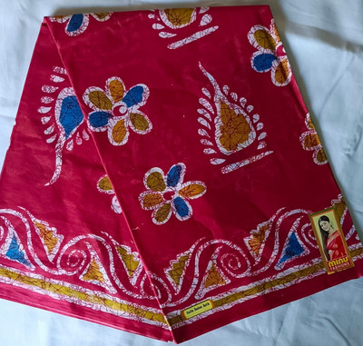 Minu Fashion Woven, Printed, Digital Print Hand Batik Pure Cotton Saree(Maroon, Red)