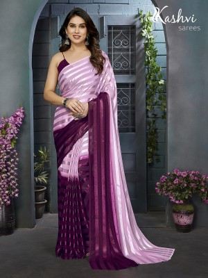 kashvi sarees Striped, Ombre, Self Design Bollywood Satin Saree(Purple, Pink)