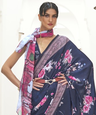 Sareemall Digital Print Daily Wear Crepe Saree(Dark Blue)