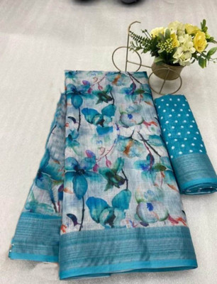Gajal Self Design Kanjivaram Linen, Cotton Linen Saree(Blue)