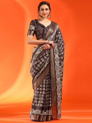 Anouk Rustic Printed Chinnalapattu Silk Blend Saree(Brown)