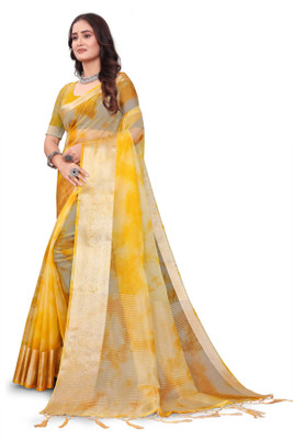 Aarunika MNT Printed Bollywood Organza Saree(Yellow)