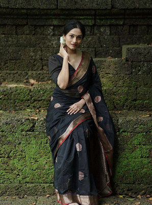 KRIYANSH Self Design Baluchari Jacquard, Art Silk Saree(Black)