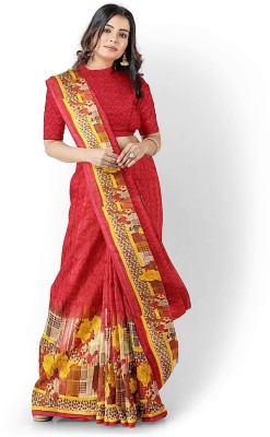 Saadhvi Woven Kanjivaram Cotton Blend Saree(Red)