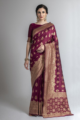 Lilots Woven Kanjivaram Silk Blend Saree(Magenta)