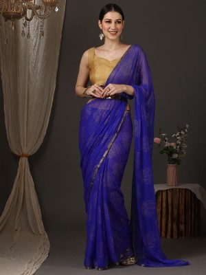 Sareemall Printed Bollywood Chiffon Saree(Blue)