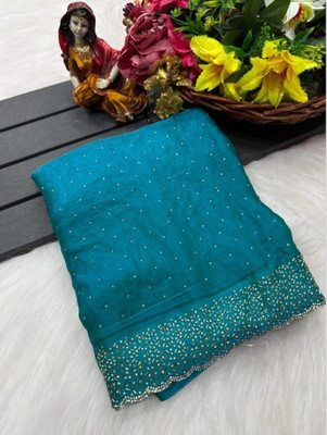 Queenhive Embroidered Daily Wear Jimmy choo Saree(Blue)