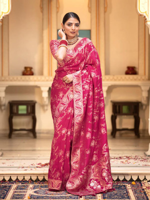 PRANJAL ART Printed Bollywood Jacquard, Art Silk Saree(Pink)