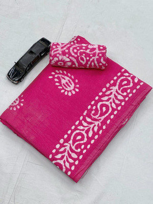pramukh creation Printed Daily Wear Chanderi Saree(Pink)