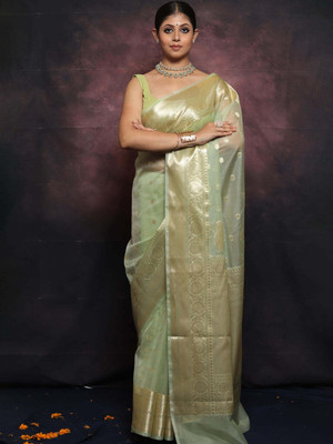 Bansari Textiles Self Design Bollywood Jacquard, Organza Saree(Light Green)