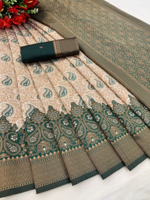 OM MAHADEV FASHION Woven, Self Design Banarasi Jacquard, Silk Blend Saree(Green)