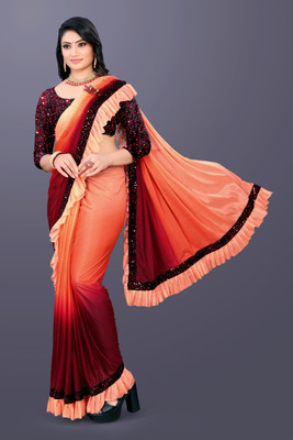Treshpino Self Design Bollywood Lycra Blend Saree(Orange)