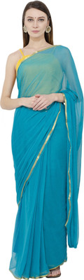 Bunny Creation Solid/Plain Bollywood Chiffon Saree(Blue)