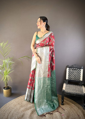 SHARDHA FASHION Woven, Self Design Banarasi Pure Silk Saree(Black, Yellow, White)