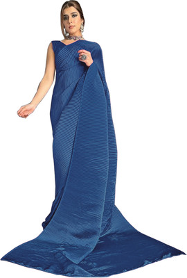 Moda Rapido Solid/Plain, Color Block Bollywood Satin Saree(Blue)