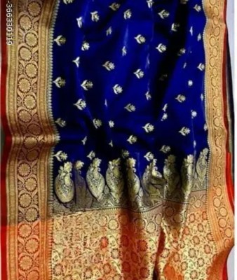 daniyal Self Design Banarasi Jacquard Saree(Blue, Gold)