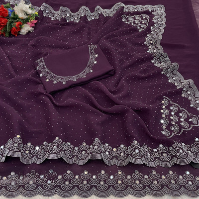 SHUBHDRASHTI NX Solid/Plain Bollywood Organza Saree(Purple)