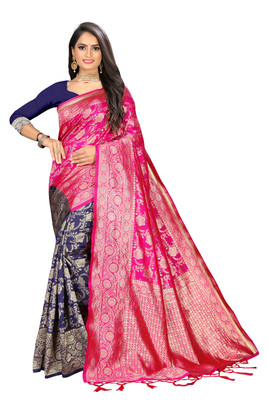 Shubh Mangalam Creation Self Design Banarasi Silk Blend Saree(Pink)