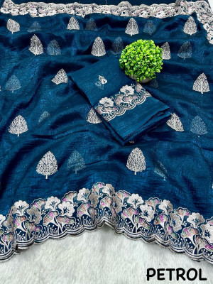 VIVAI CREATION Embroidered Bhagalpuri Silk Blend Saree(Blue)