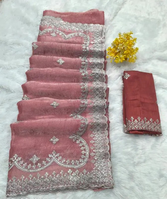 RamKrupa Creation Embroidered Bollywood Chiffon Saree(Pink)
