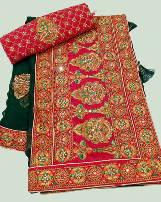 shyamlata Embroidered, Embellished Bollywood Silk Blend Saree(Green)
