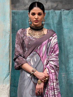 Sareemall Printed Chanderi Crepe Saree(Grey)