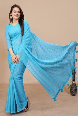 KONICA FAB Striped Bollywood Chiffon Saree(Blue)