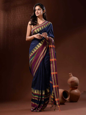Agamani Self Design Handloom Pure Cotton Saree(Dark Blue)