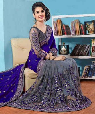 b bella creation Embellished Bollywood Net Saree(Dark Blue)