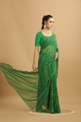 Damru trendz Digital Print Bandhani Georgette Saree(Green)