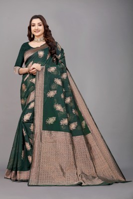 MANBARISAREES Self Design Banarasi Cotton Silk Saree(Dark Green)