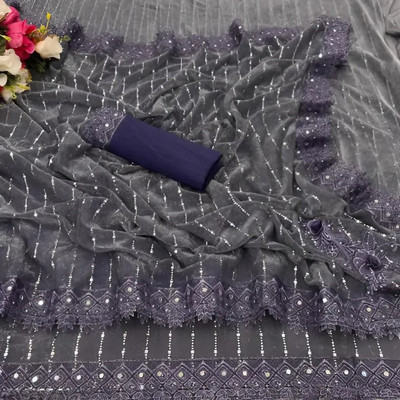 Avsar international Woven Banarasi Lycra Blend Saree(Pack of 2, Grey)