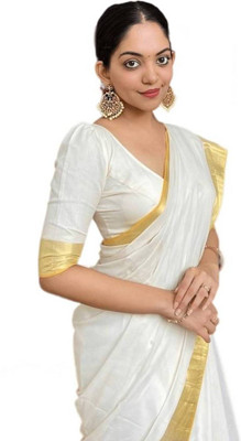 Soor Panchi Woven Kasavu Cotton Silk Saree(White)