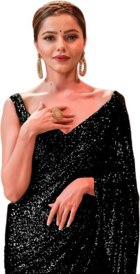 Anjani Textile Embroidered, Embellished Bollywood Georgette Saree(Black)