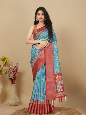 HouseOfCommon Geometric Print Kanjivaram Art Silk Saree(Multicolor)