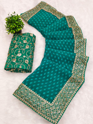 AMBUJAINTERNATIONAL Embroidered Bandhani Georgette Saree(Green)