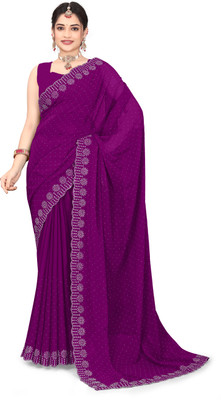 Shiv Febric Dyed, Self Design, Solid/Plain, Embellished Chanderi Pure Silk Saree(Purple)