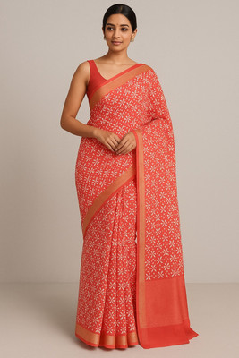 Om Traders Printed Saree with Attached Blouse Cotton Silk Saree(Red)