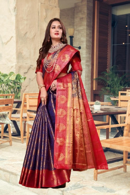 jayant creation Self Design, Woven Banarasi Silk Blend, Jacquard Saree(Blue)