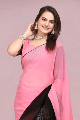SHELDROM MART Embellished Bollywood Georgette Saree(Purple, Pink)